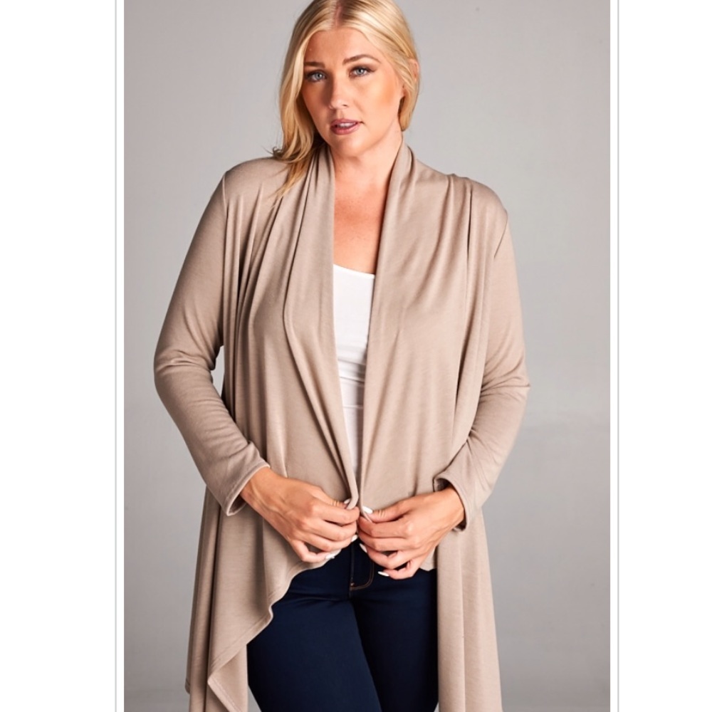 3X Taupe Draped Plus Cardigan Button for Closure